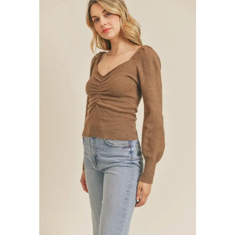 Ruched Lurex Sweater MOCHA Sweater