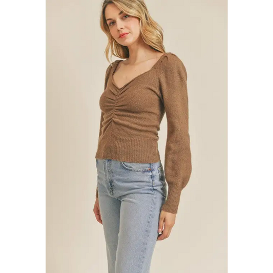 Ruched Lurex Sweater MOCHA Sweater