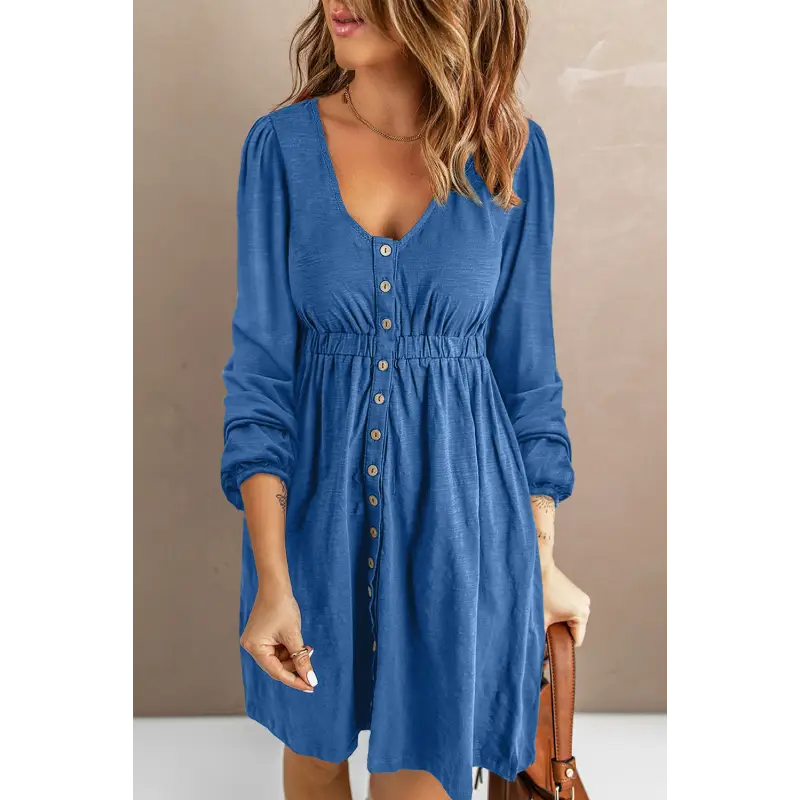 Scoop Neck Empire Waist Long Sleeve Mini Dress Dress