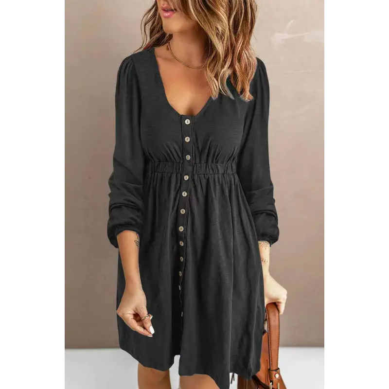 Scoop Neck Empire Waist Long Sleeve Mini Dress Dress