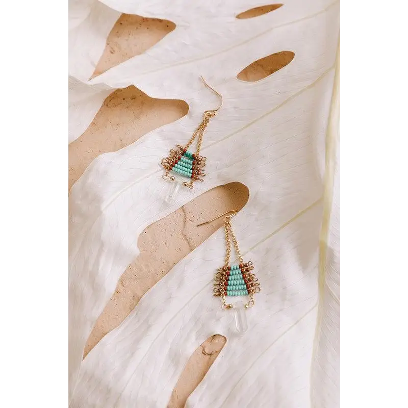 Seed Bead with Crystal Drop Earring Brass As Shown Earrings