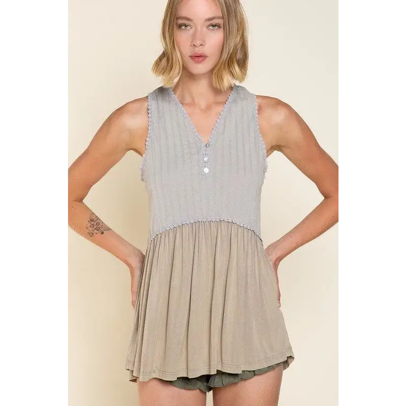 Simple But Unique Babydoll Knit Tank Top STEEL GREY Top