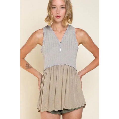 Simple But Unique Babydoll Knit Tank Top STEEL GREY Top