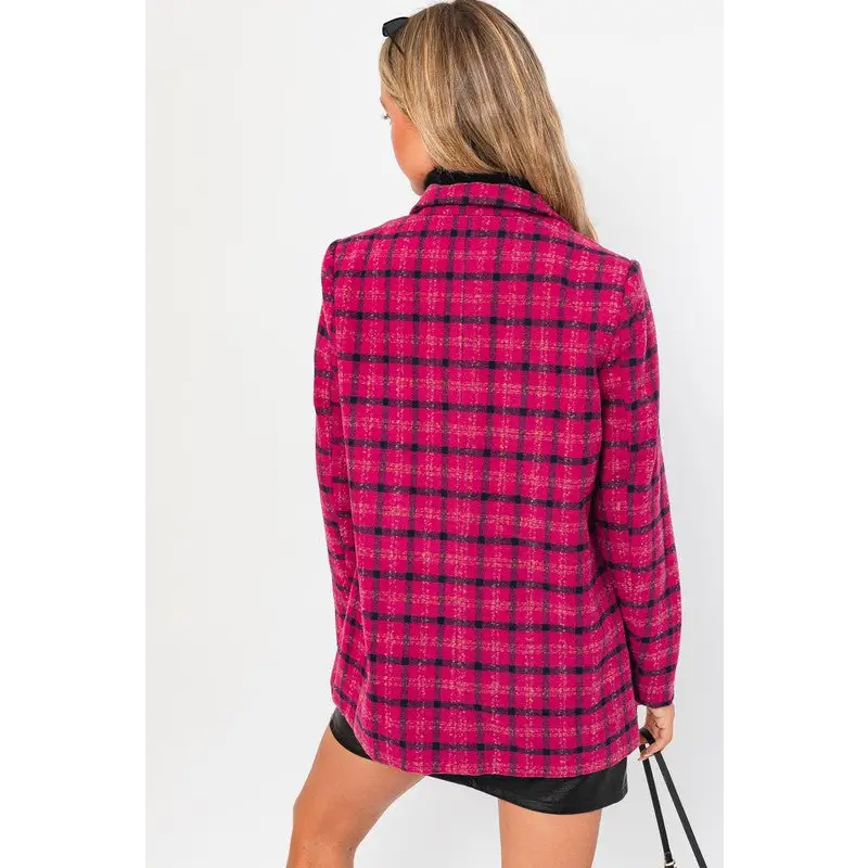 Single Button Plaid Blazer Blazer