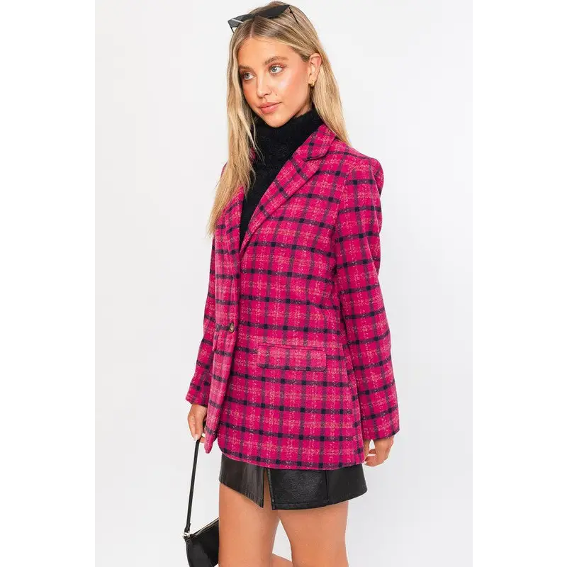 Single Button Plaid Blazer Blazer