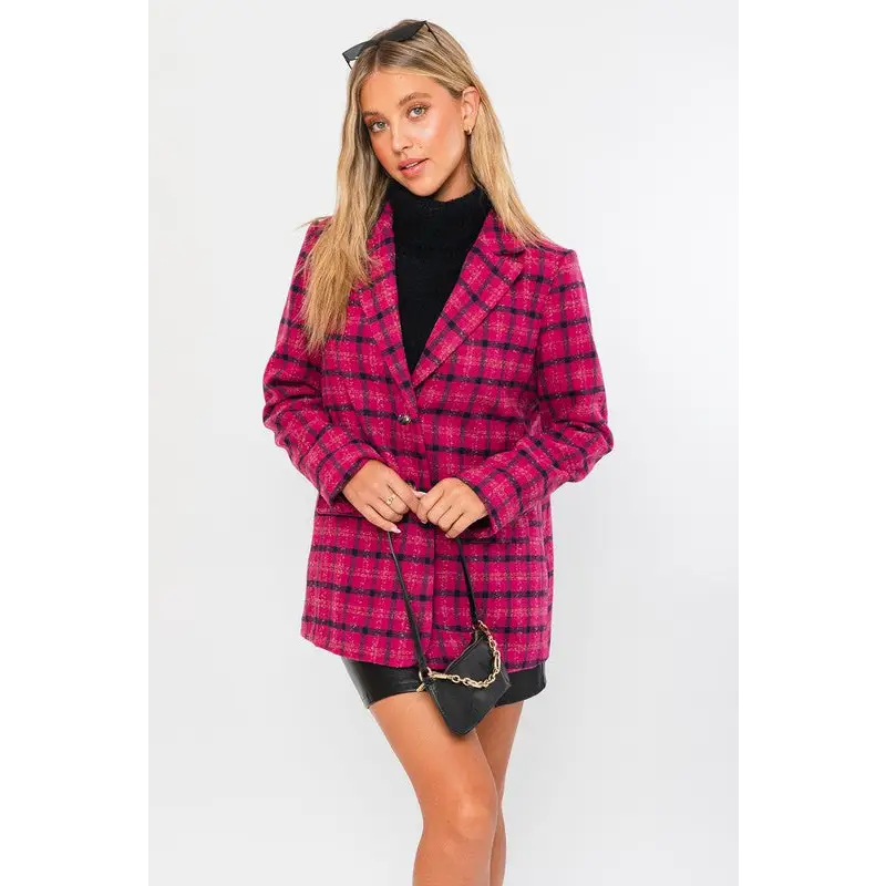 Single Button Plaid Blazer Blazer