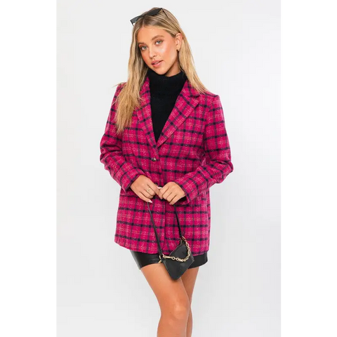 Single Button Plaid Blazer Blazer