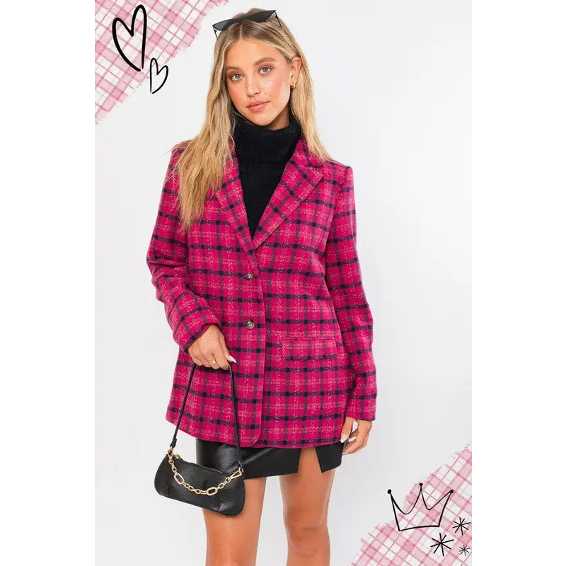 Single Button Plaid Blazer Blazer