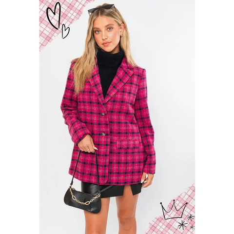 Single Button Plaid Blazer Blazer