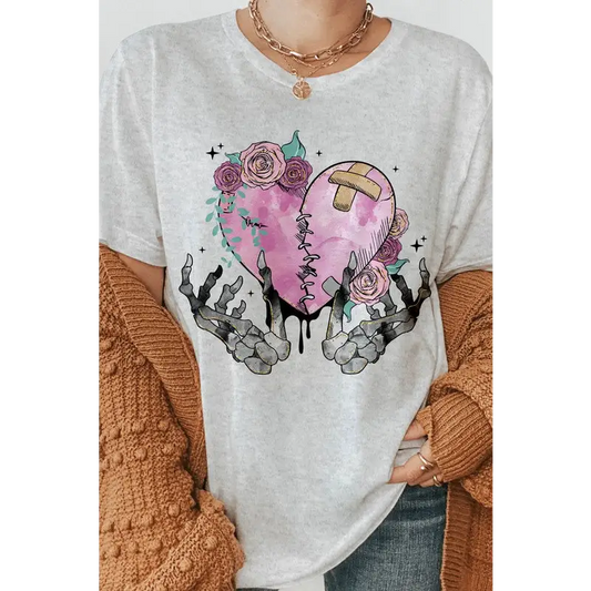 Skeleton Hands hearts Graphic Tee Ash Graphic Tee
