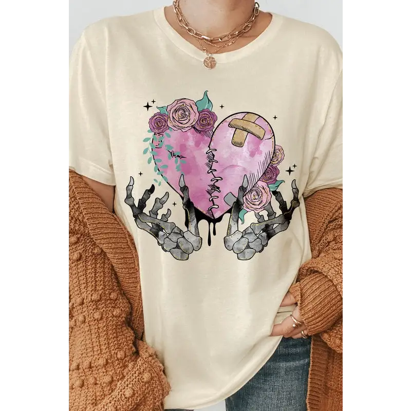 Skeleton Hands hearts Graphic Tee Natural Graphic Tee