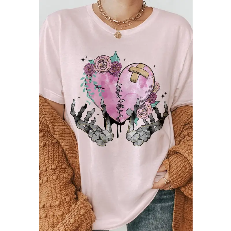 Skeleton Hands hearts Graphic Tee Soft Pink Graphic Tee