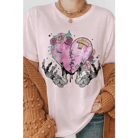 Skeleton Hands hearts Graphic Tee Soft Pink Graphic Tee