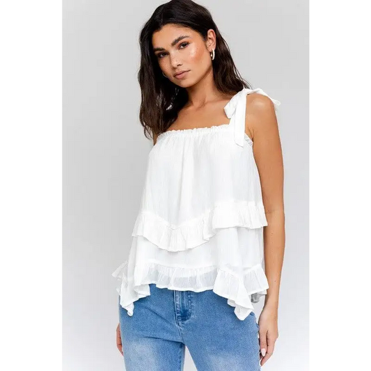 SLEEVELESS ASYMMETRICAL HEM LINE TIERED TOP Top