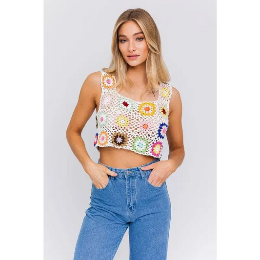 SLEEVELESS MULTI CROCHET TOP Tops