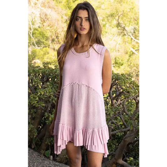 Sleeveless Ruffle Hem Dress CANDY PINK Dress