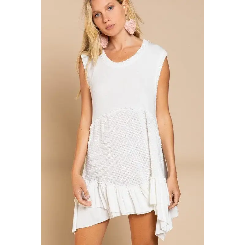 Sleeveless Ruffle Hem Dress OFF WHITE Dress