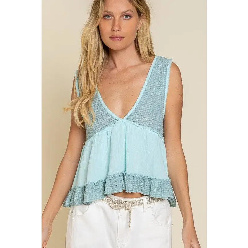 Sleeveless V-neck Mini Babydoll Tank Top Top