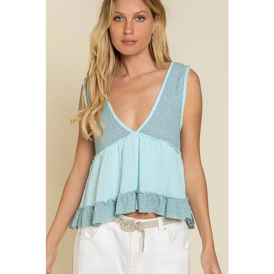 Sleeveless V-neck Mini Babydoll Tank Top Top