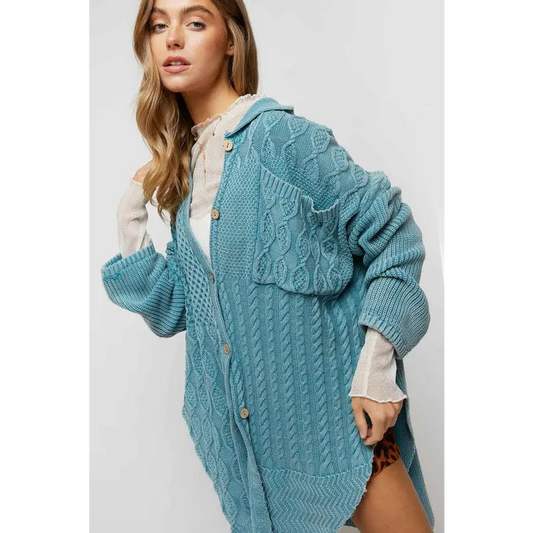 Solid Button Down Cardigan Teal cardigan