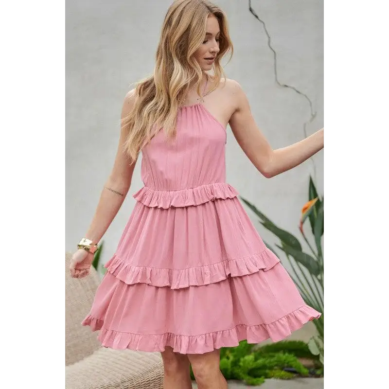 SOLID RUFFLE SLEEVELESS MINI DRESS Dress