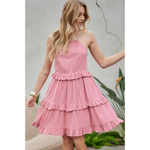 SOLID RUFFLE SLEEVELESS MINI DRESS Dress