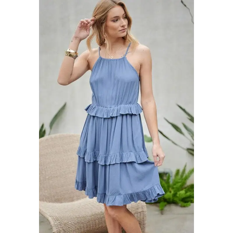 SOLID RUFFLE SLEEVELESS MINI DRESS Dress