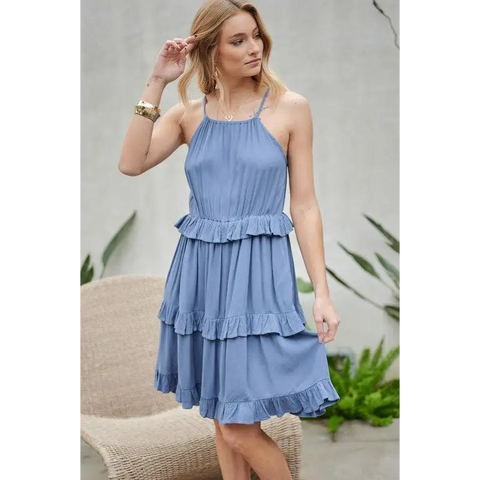 SOLID RUFFLE SLEEVELESS MINI DRESS Dress