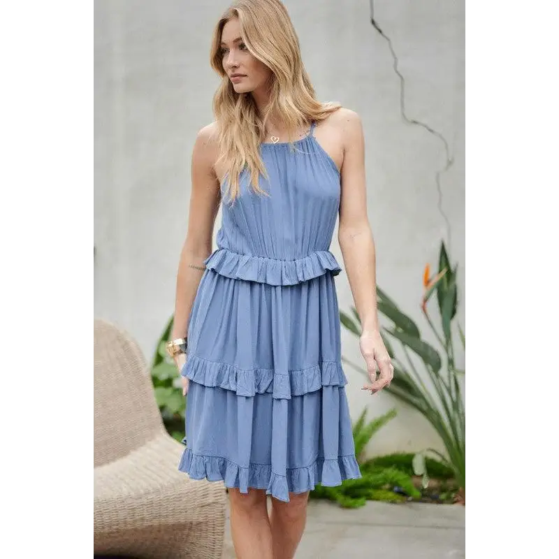 SOLID RUFFLE SLEEVELESS MINI DRESS Dress