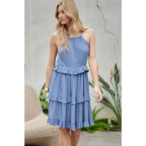 SOLID RUFFLE SLEEVELESS MINI DRESS Dress