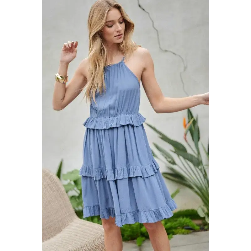 SOLID RUFFLE SLEEVELESS MINI DRESS Dress