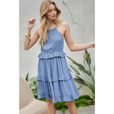 SOLID RUFFLE SLEEVELESS MINI DRESS Dress