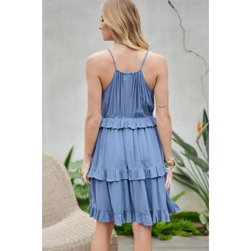 SOLID RUFFLE SLEEVELESS MINI DRESS Dress