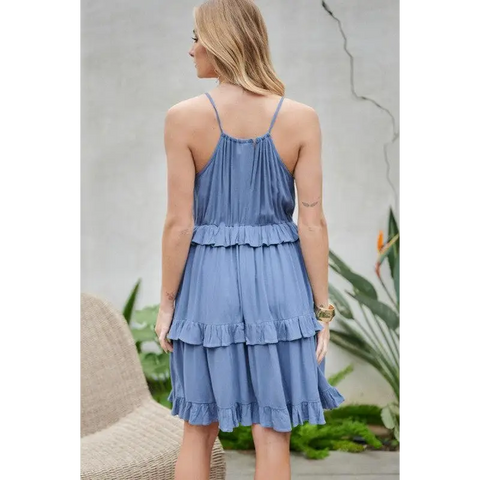 SOLID RUFFLE SLEEVELESS MINI DRESS Dress