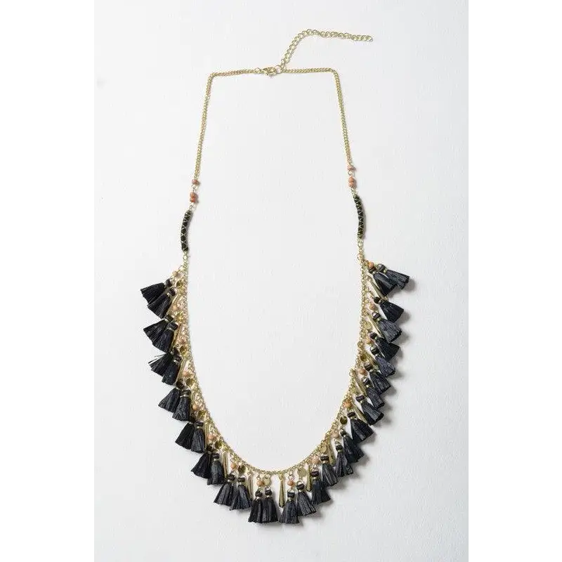 Solid Tassel Chain Fashion Necklace Black As Shown Necklace