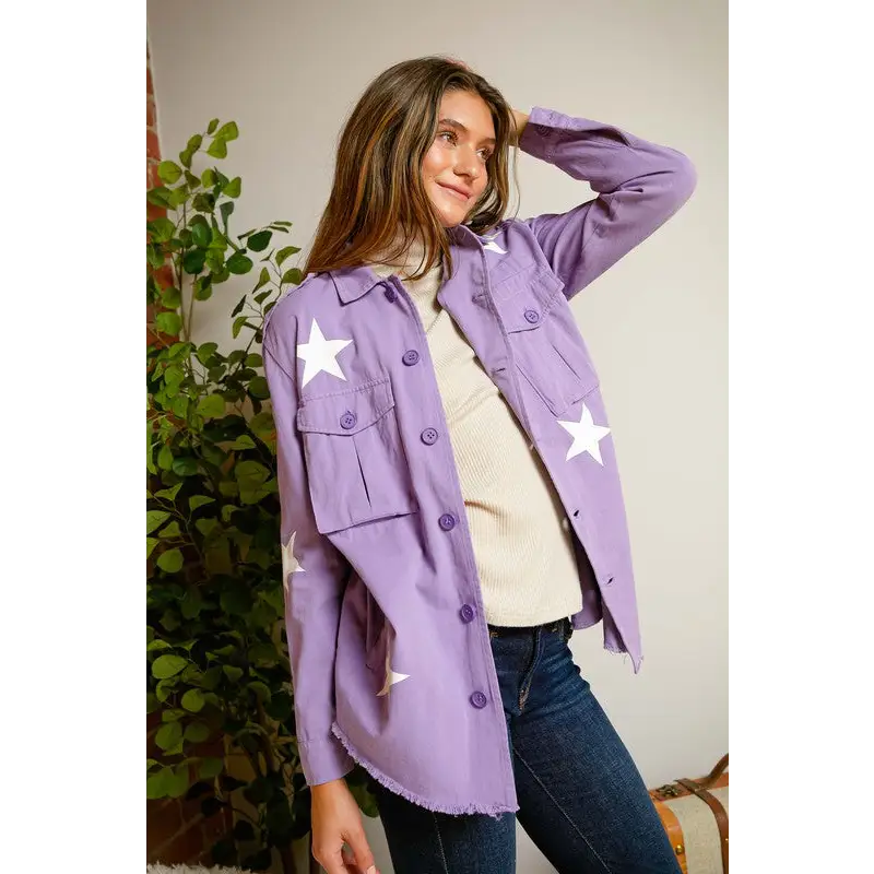 Star Printed Military Jacket Jacket