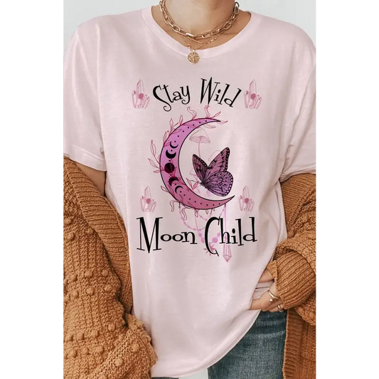 Stay Wild Moon Child Graphic Tee Soft Pink Graphic Tee