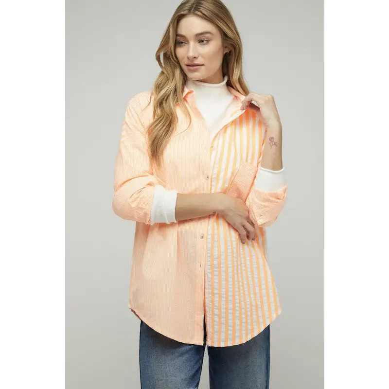 Striped Button Down Long Sleeve Shirt Top