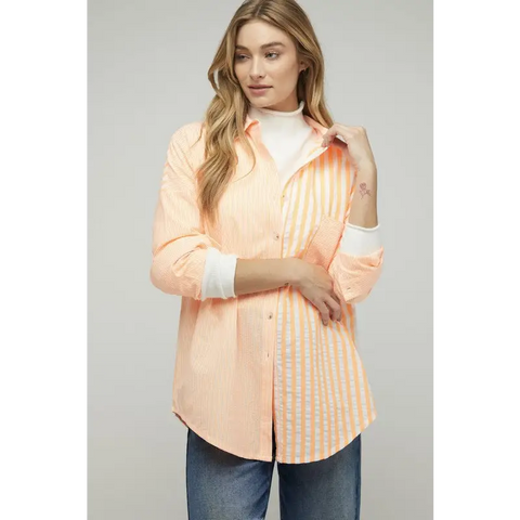 Striped Button Down Long Sleeve Shirt Top