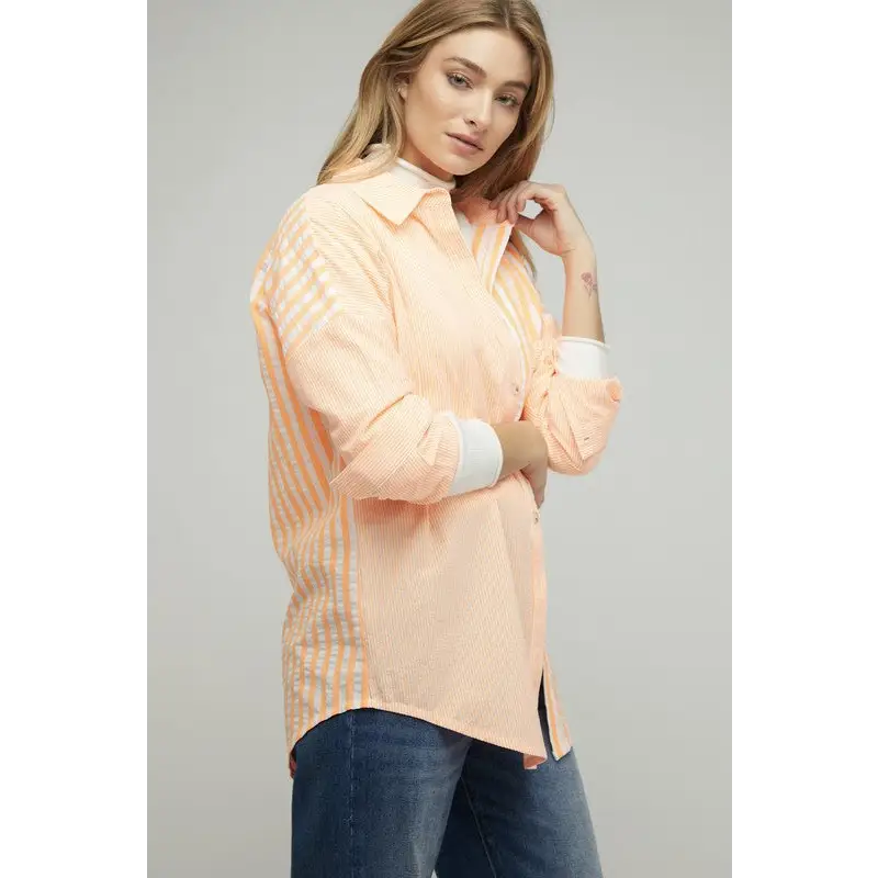 Striped Button Down Long Sleeve Shirt Top