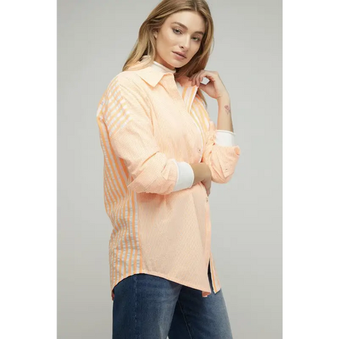 Striped Button Down Long Sleeve Shirt Top