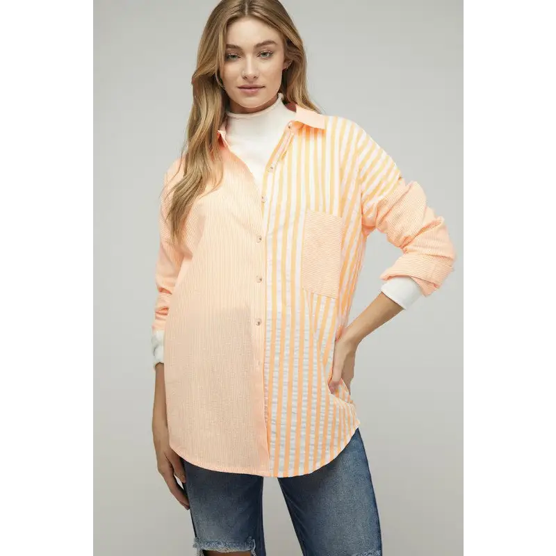 Striped Button Down Long Sleeve Shirt Top