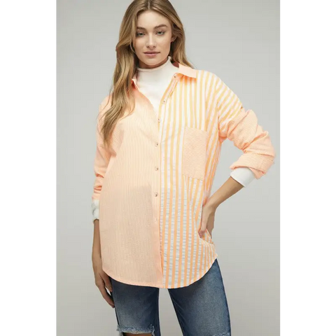 Striped Button Down Long Sleeve Shirt Top