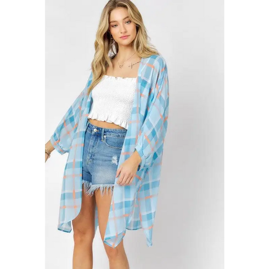 STRIPED SHORT SLEEVE KIMONO CARDIGAN Kimono Cardigan