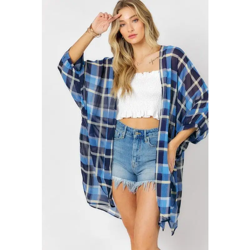 STRIPED SHORT SLEEVE KIMONO CARDIGAN Navy Kimono Cardigan