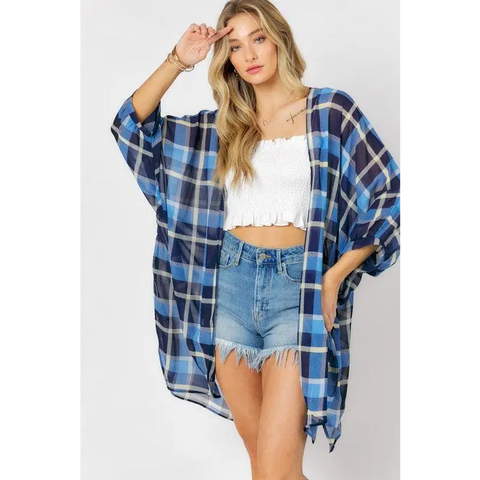 STRIPED SHORT SLEEVE KIMONO CARDIGAN Navy Kimono Cardigan