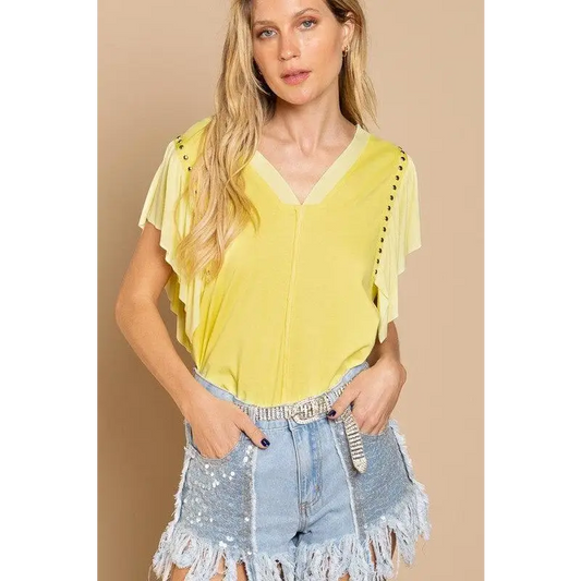 Studded Flutter Sleeve T-shirt Top