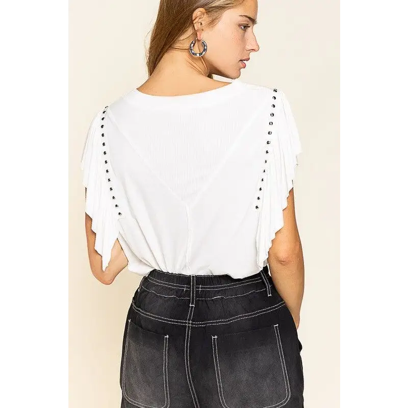 Studded Flutter Sleeve T-shirt Top