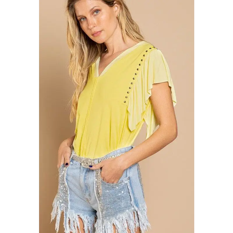 Studded Flutter Sleeve T-shirt Top