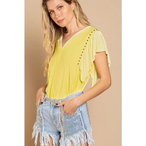 Studded Flutter Sleeve T-shirt Top